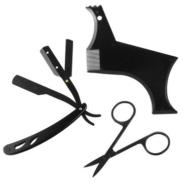 3Pcs/set Men's Beard Comb Stainless Steel Razor Scissors